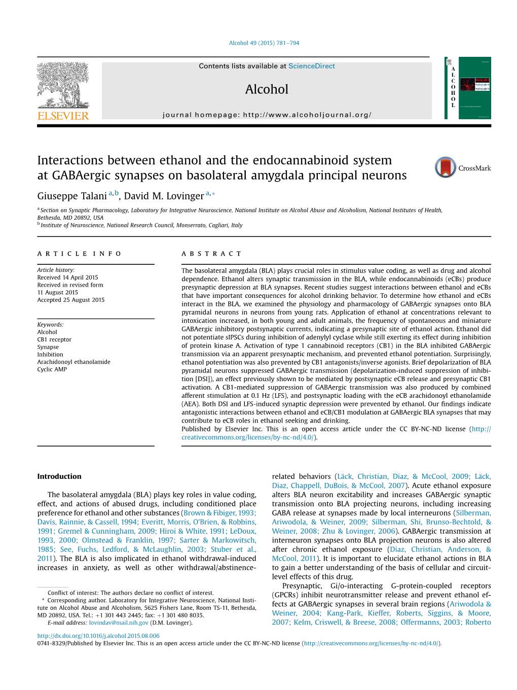 Interactions Between Ethanol and the Endocannabinoid System at Gabaergic Synapses on Basolateral Amygdala Principal Neurons