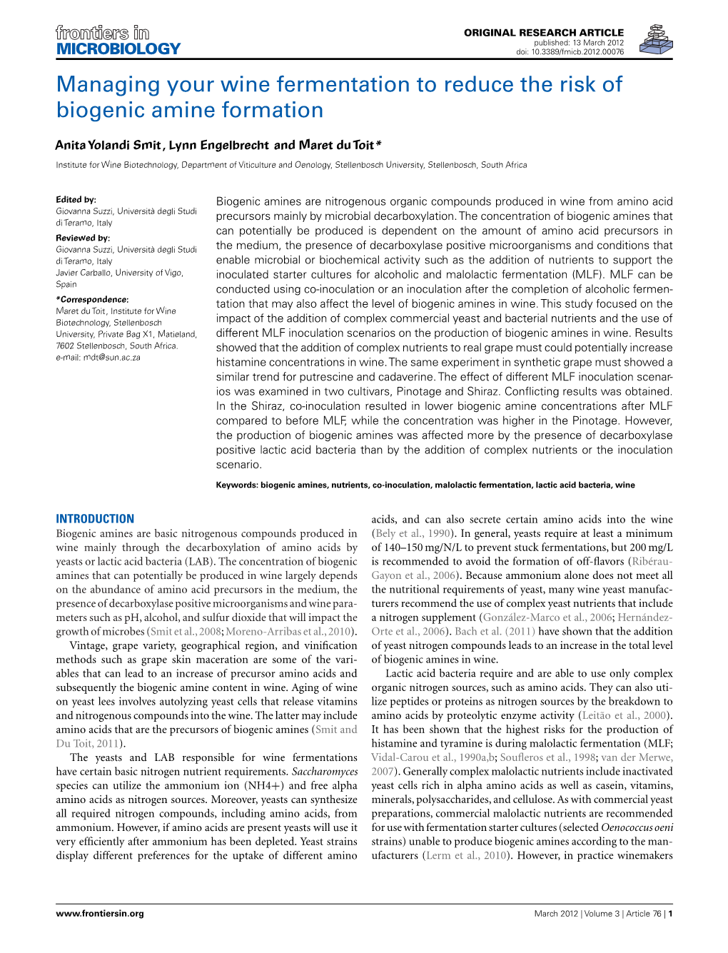 Managing Your Wine Fermentation to Reduce the Risk of Biogenic Amine Formation