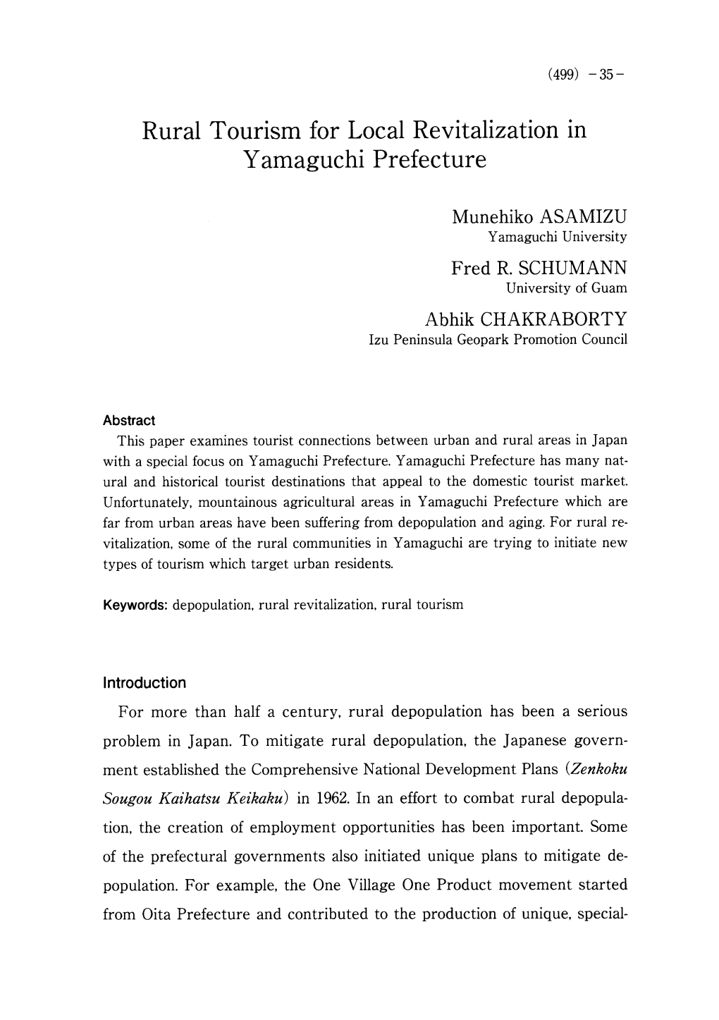 Rural Tourism for Local Revitalization in Yamaguchi Prefecture