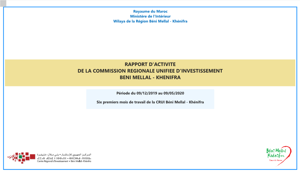 Rapport D'activite De La Commission Regionale Unifiee D'investissement Beni Mellal - Khenifra