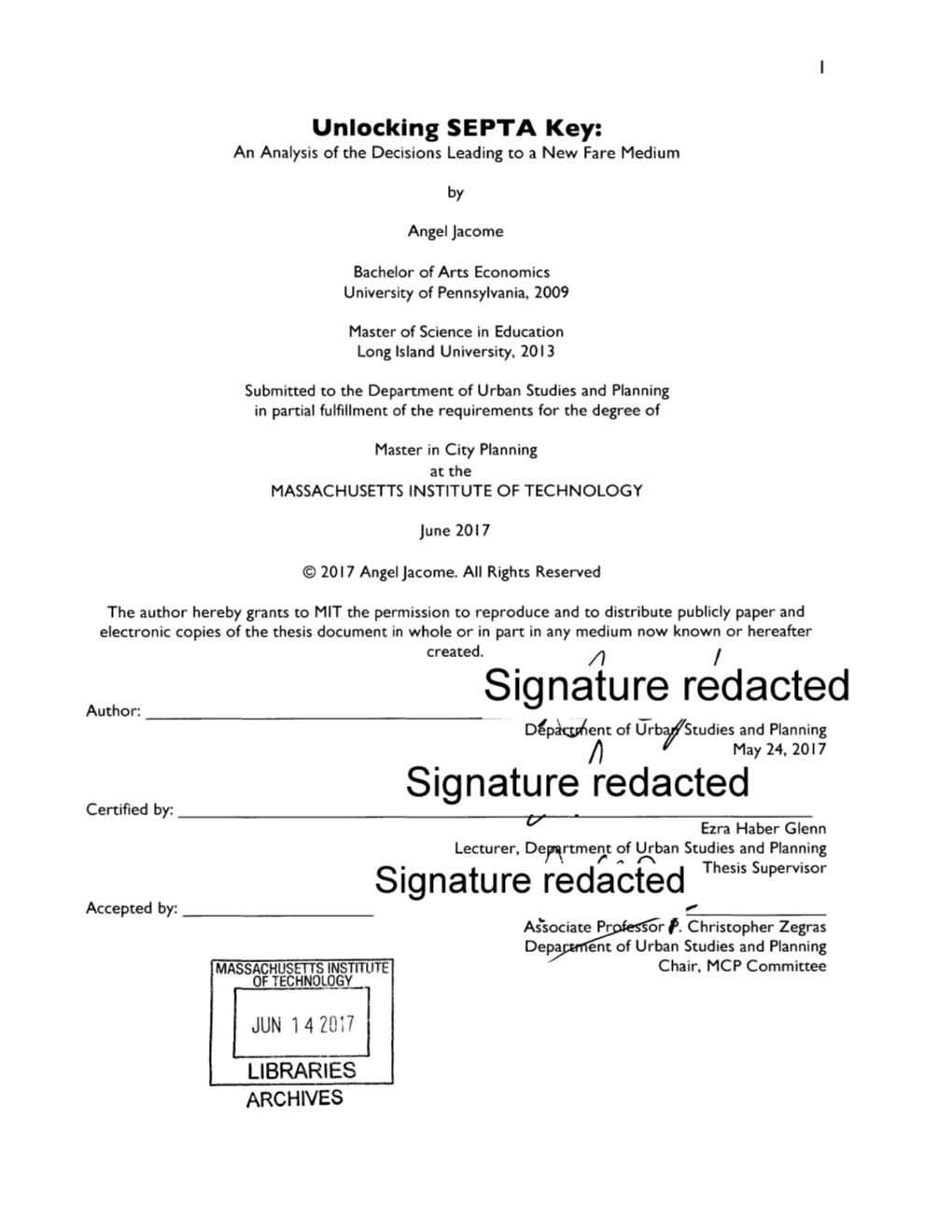 Signature Redacted Thesis Supervisor Accepted By: As'sociate Pr Orf