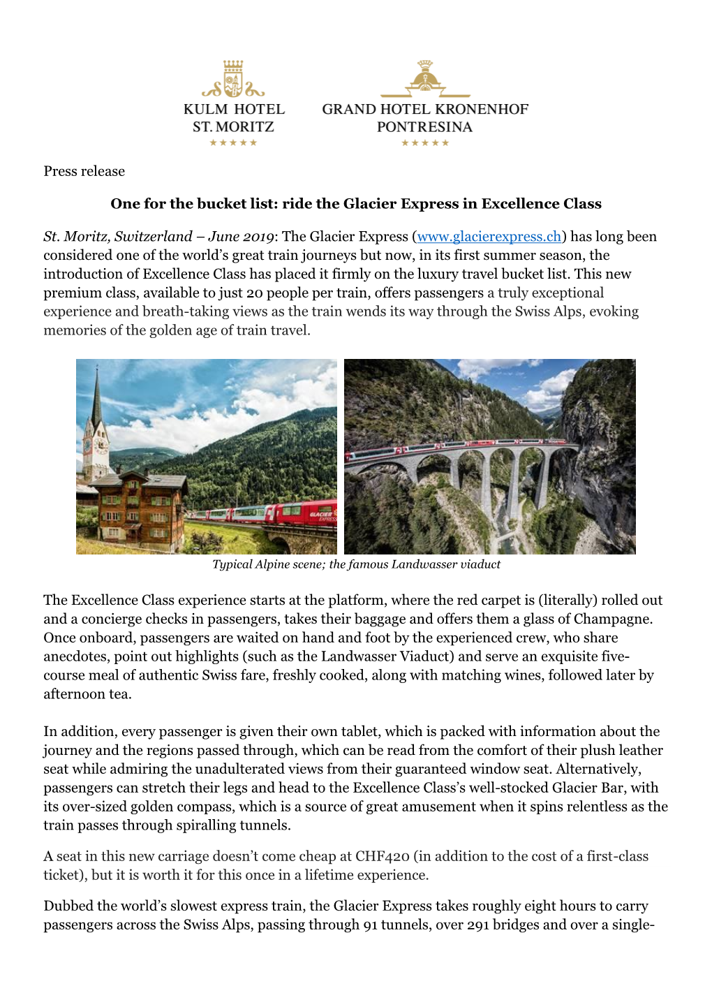 Ride the Glacier Express in Excellence Class