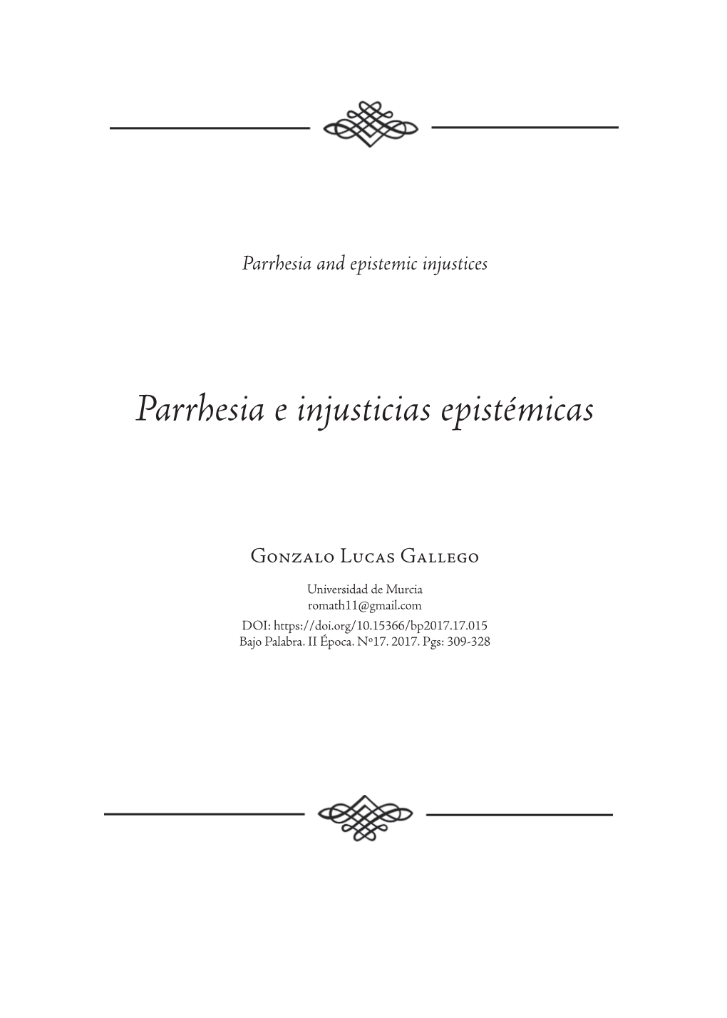 Parrhesia E Injusticias Epistémicas