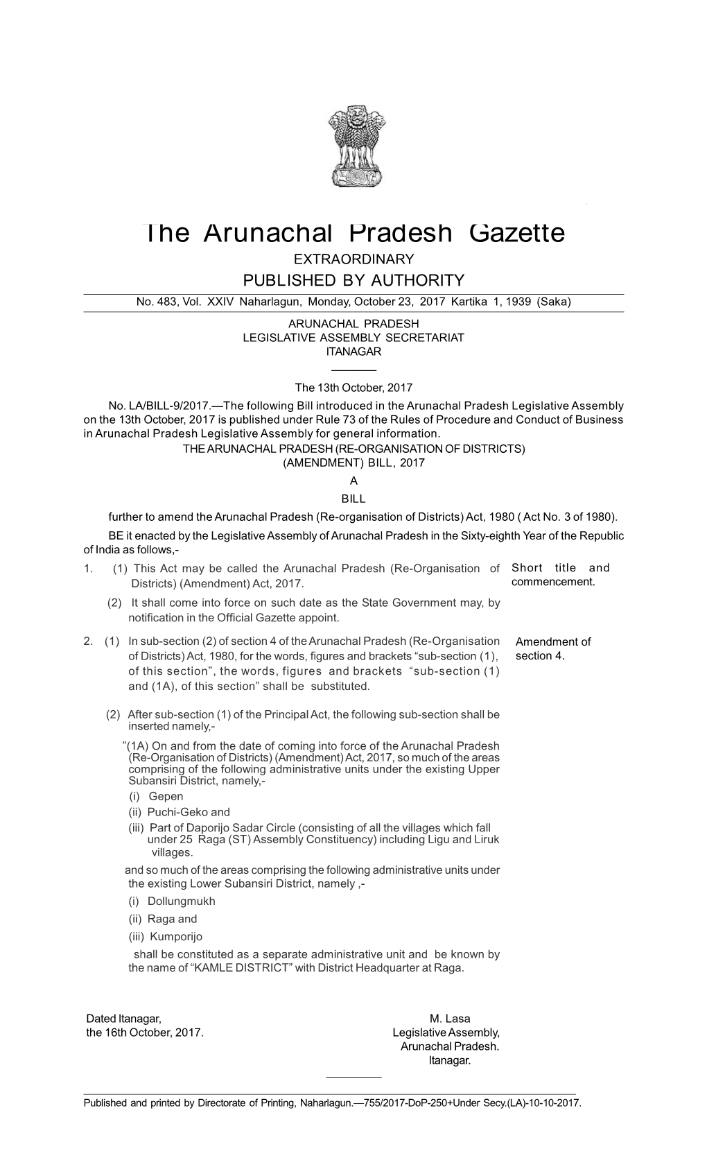 The Arunachal Pradesh Gazette EXTRAORDINARY PUBLISHED by AUTHORITY No