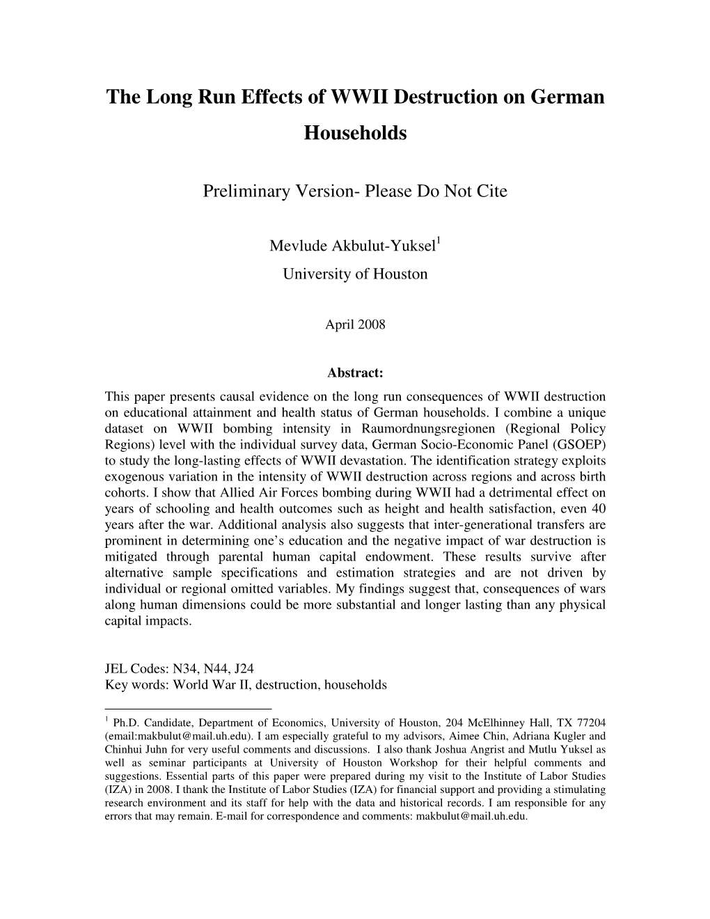 The Long Run Effects of WWII Destruction on German Households