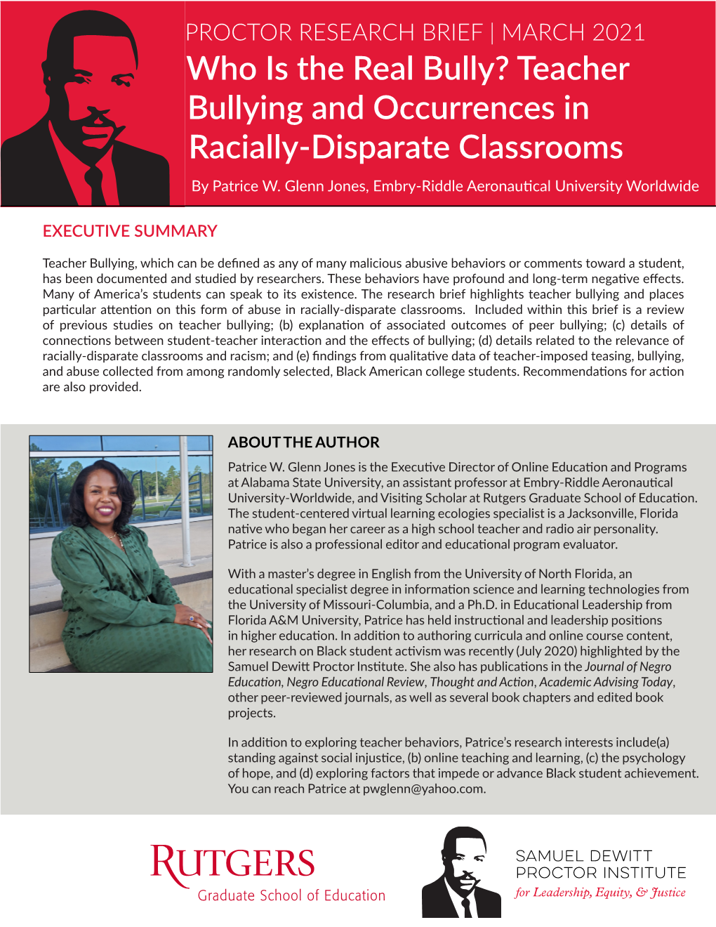 Who Is the Real Bully? Teacher Bullying and Occurrences in Racially-Disparate Classrooms by Patrice W