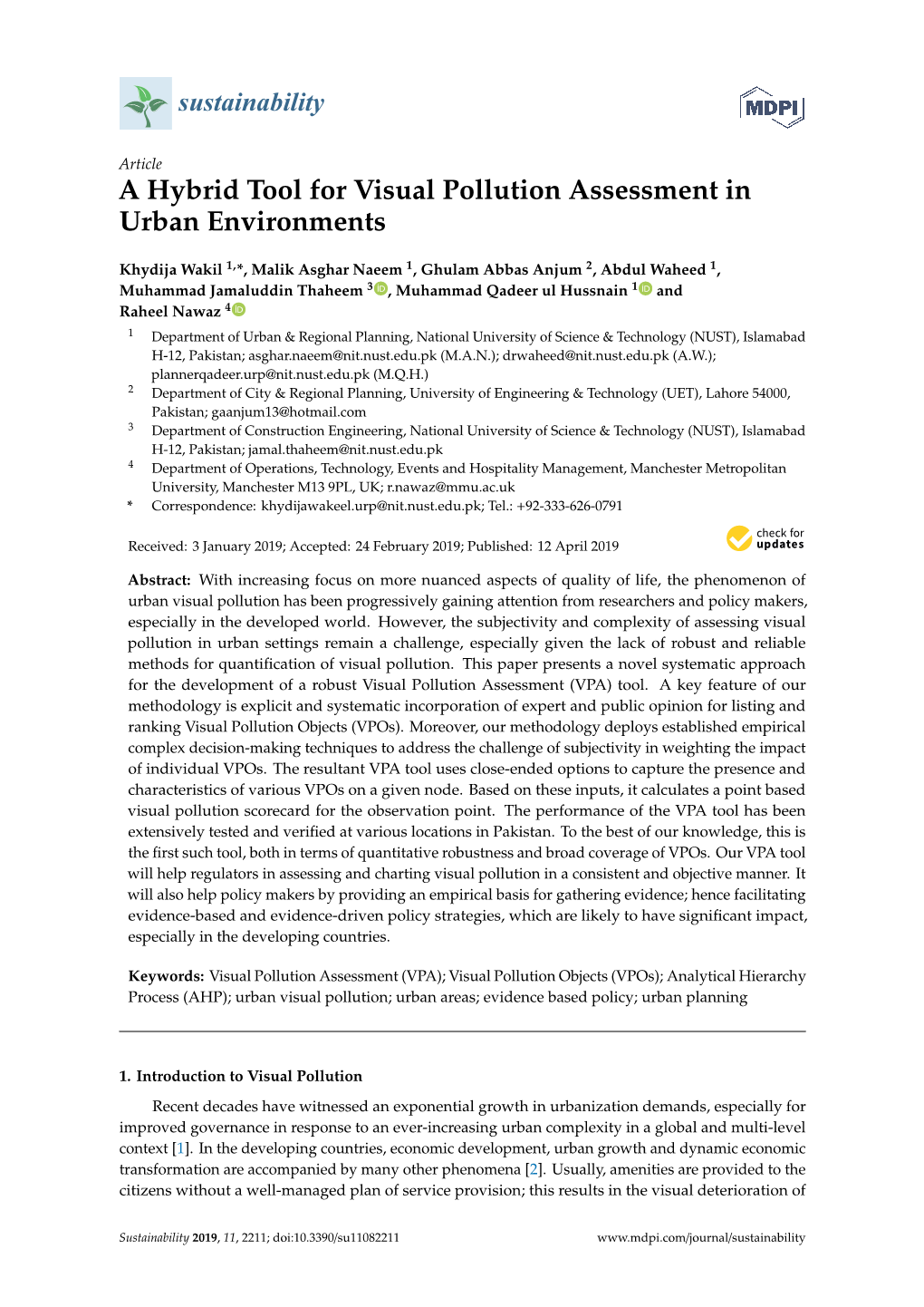 A Hybrid Tool for Visual Pollution Assessment in Urban Environments