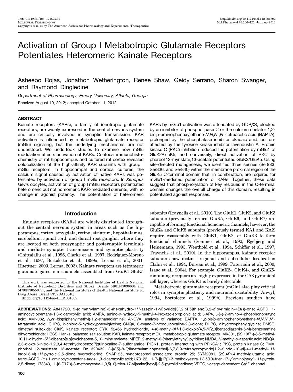 Activation of Group I Metabotropic Glutamate Receptors Potentiates Heteromeric Kainate Receptors