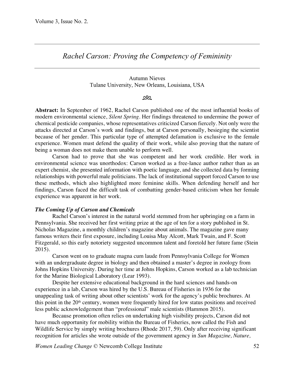 Rachel Carson: Proving the Competency of Femininity