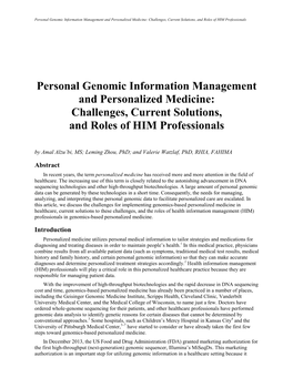 Personal Genomic Information Management and Personalized Medicine: Challenges, Current Solutions, and Roles of HIM Professionals