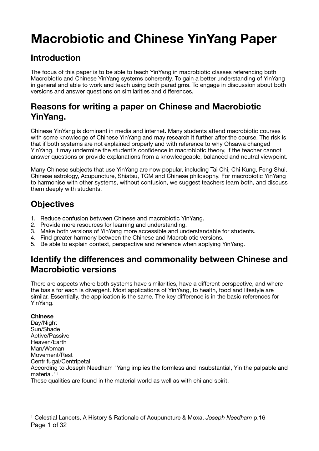 Macrobiotic and Chinese Yinyang Paper Introduction
