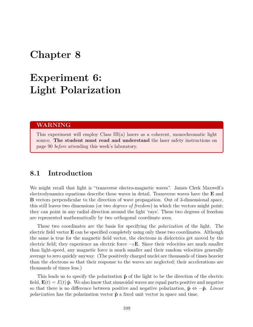 Chapter 8 Experiment 6: Light Polarization