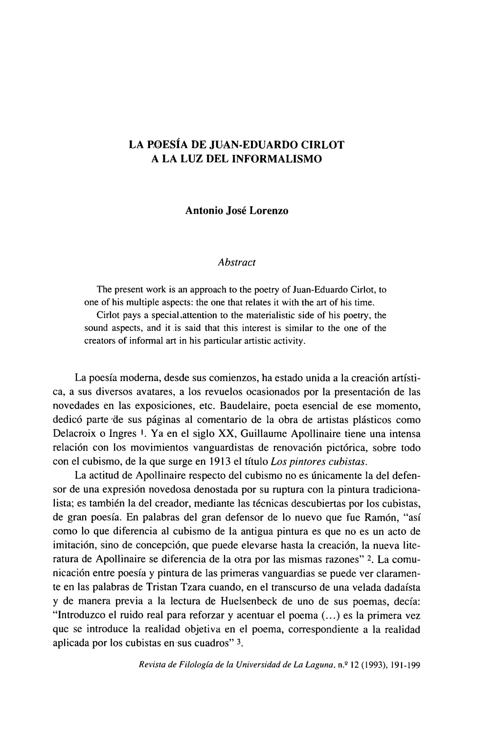 La Poesía De Juan-Eduardo Cirlot a La Luz Del Informalismo