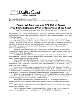 Former All-American and NFL Hall of Famer Fred Biletnikoff Named