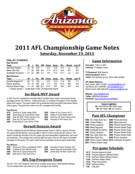 2011 AFL Championship Game Notes Saturday, November 19, 2011