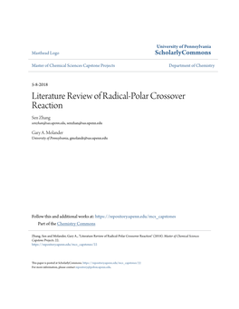 Literature Review of Radical-Polar Crossover Reaction Sen Zhang Senzhan@Sas.Upenn.Edu, Senzhan@Sas.Upenn.Edu