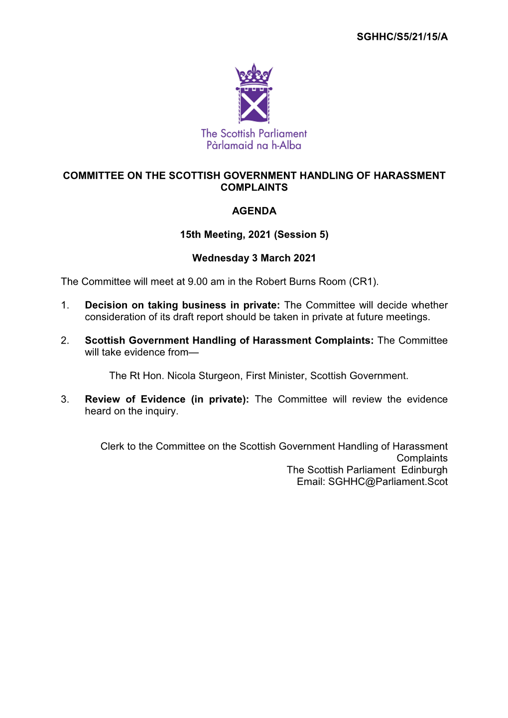 Sghhc/S5/21/15/A Committee on the Scottish Government