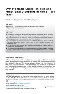 Symptomatic Cholelithiasis and Functional Disorders of the Biliary Tract