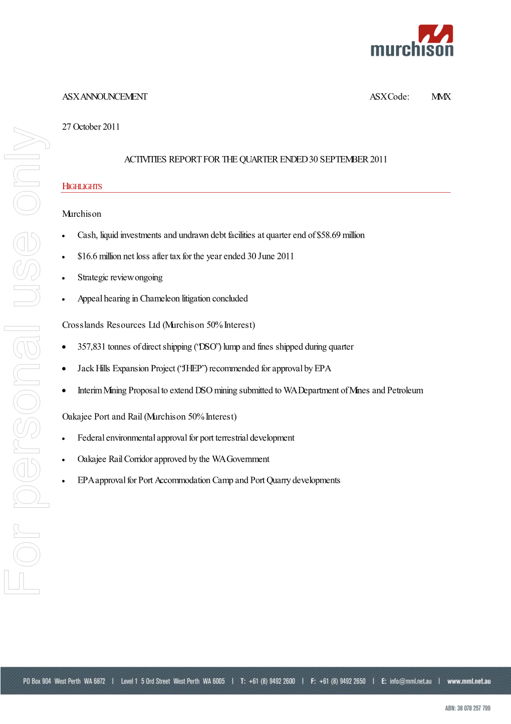 Appendix 5B Mining Exploration Entity Quarterly Report