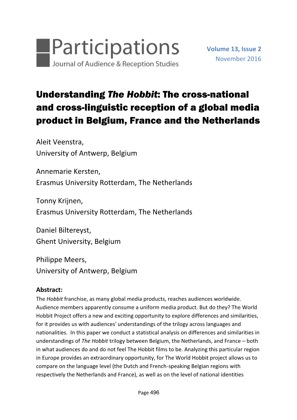Understanding the Hobbit: the Cross-National and Cross-Linguistic Reception of a Global Media Product in Belgium, France and the Netherlands