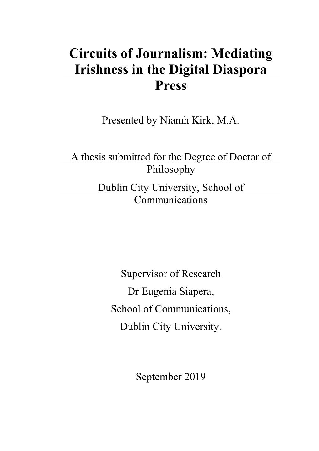 Circuits of Journalism: Mediating Irishness in the Digital Diaspora Press