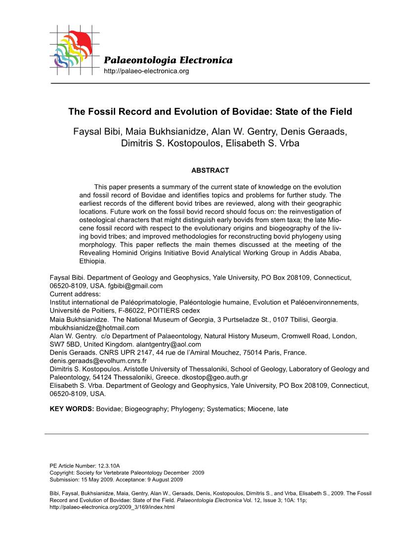 The Fossil Record and Evolution of Bovidae: State of the Field Faysal
