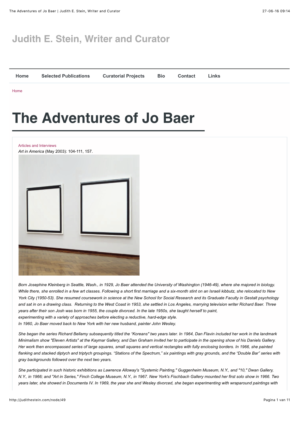 The Adventures of Jo Baer | Judith E. Stein, Writer and Curator 27-06-16 09:14