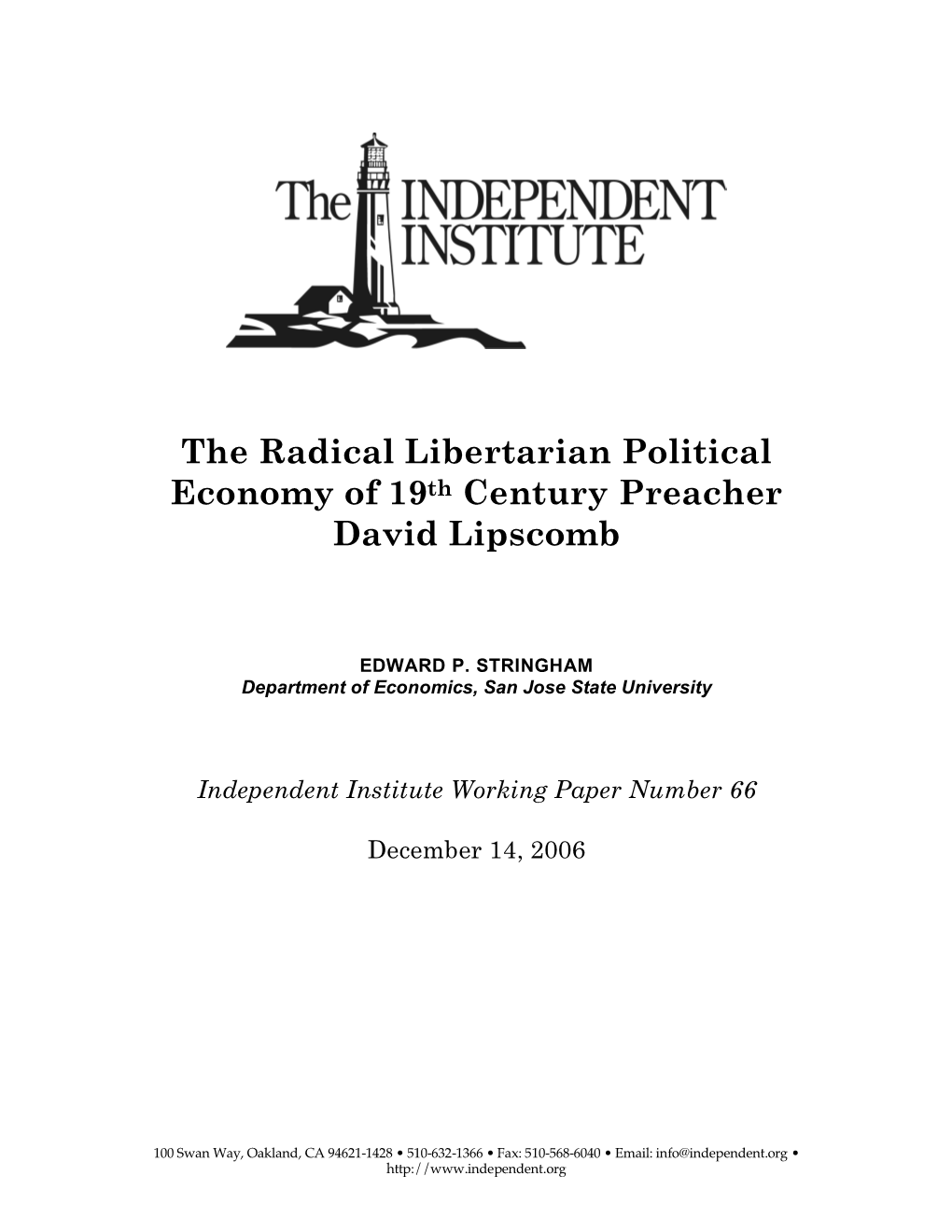 The Radical Libertarian Political Economy of 19Th Century Preacher David Lipscomb