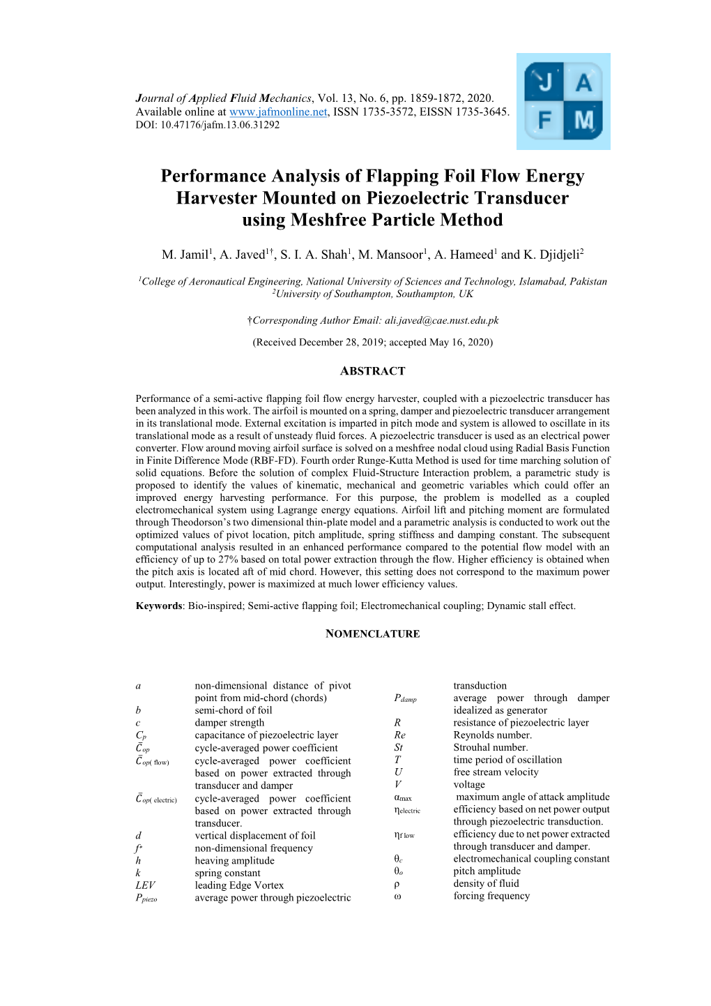 Performance Analysis of Flapping Foil Flow Energy Harvester Mounted on Piezoelectric Transducer Using Meshfree Particle Method