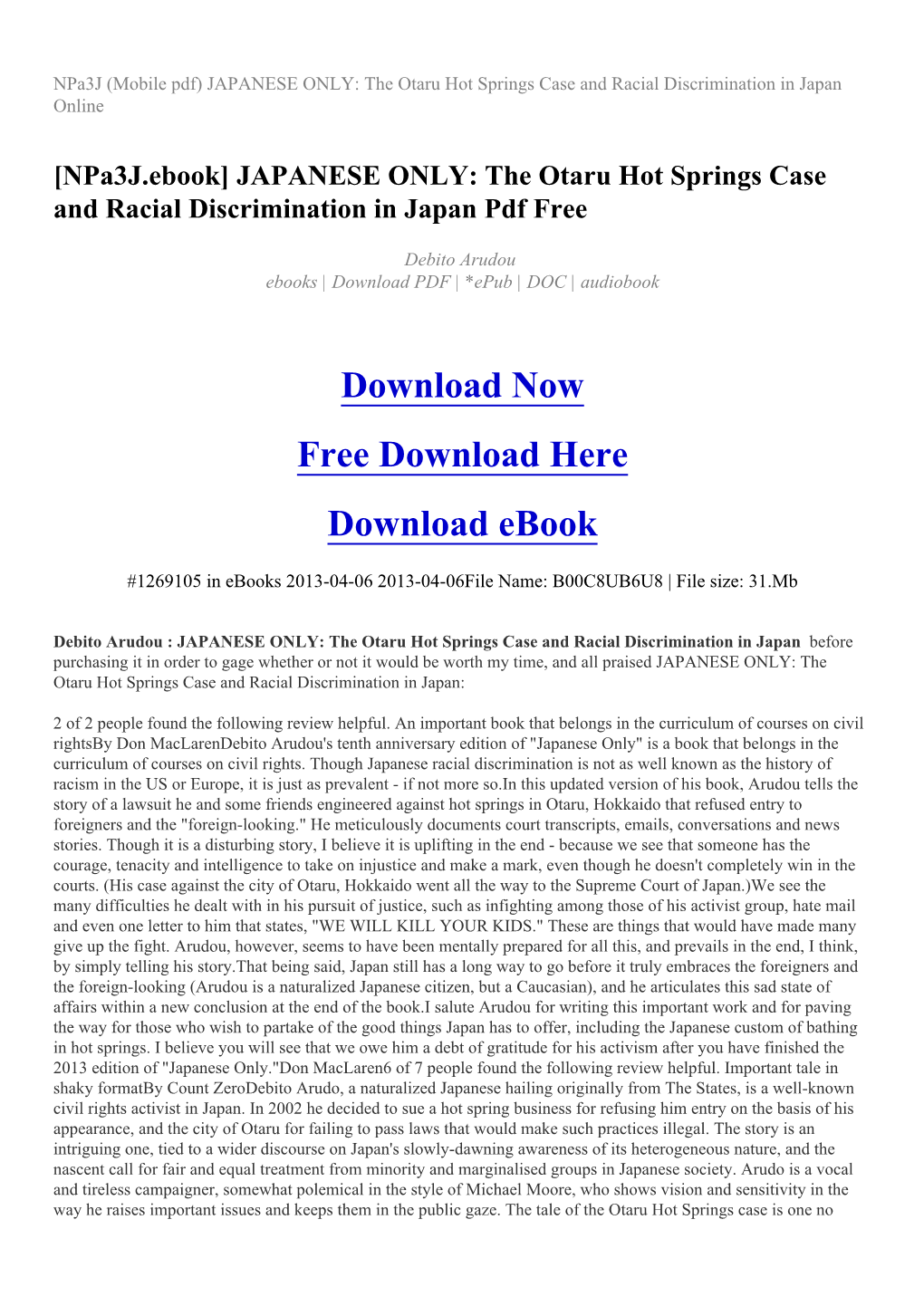 The Otaru Hot Springs Case and Racial Discrimination in Japan Online