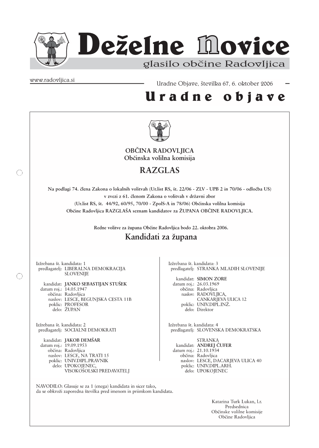 Uradne Objave, {Tevilka 67, 6