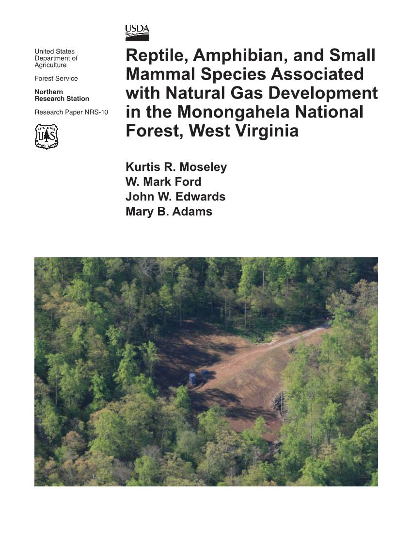 Reptile, Amphibian, and Small Mammal Species Associated with Natural Gas Development in the Monongahela National Forest, West Virginia