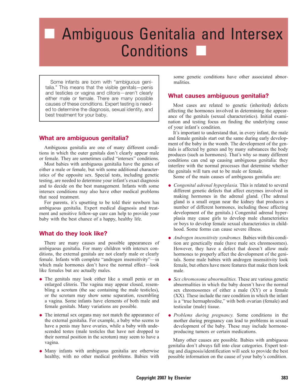 Ambiguous Genitalia and Intersex Conditions N