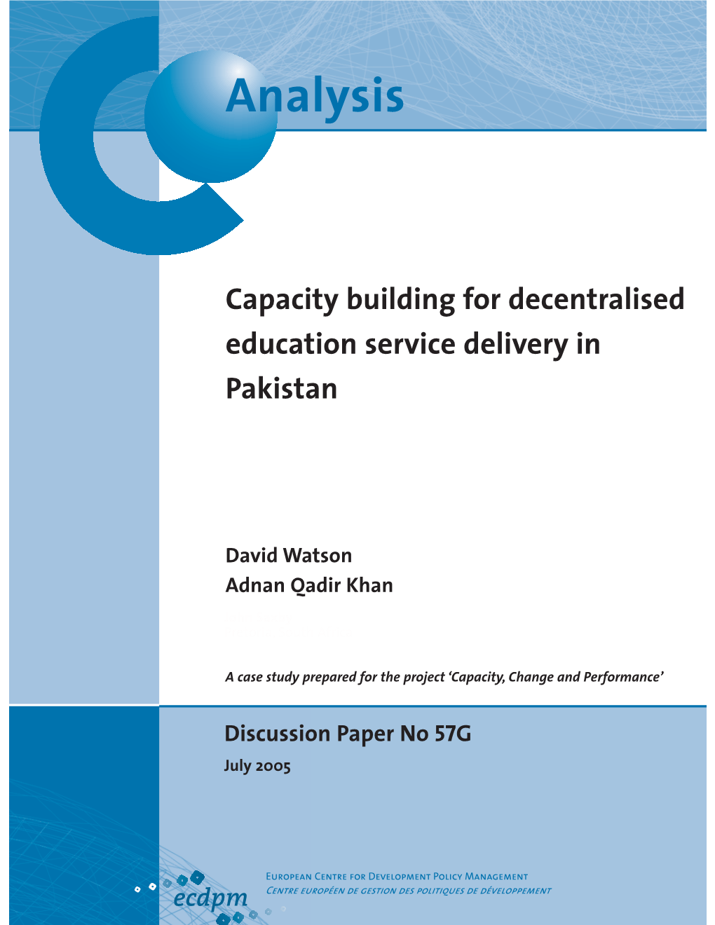 Capacity Building for Decentralised Education Service Delivery in Pakistan