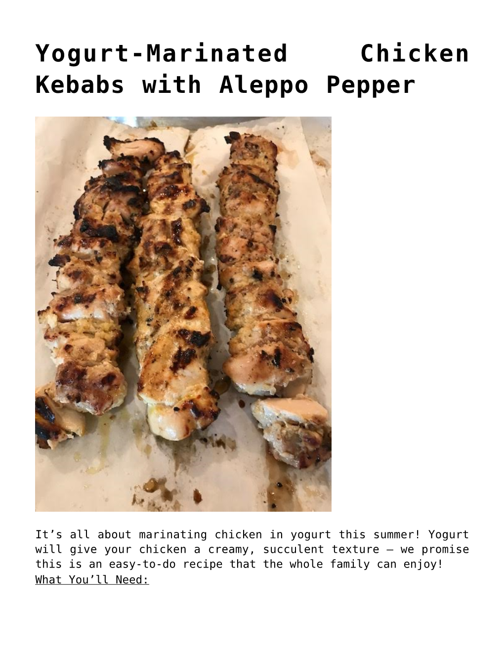 Yogurt-Marinated Chicken Kebabs with Aleppo Pepper