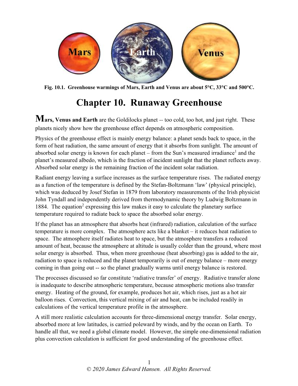 Chapter 10. Runaway Greenhouse Mars, Venus and Earth Are the Goldilocks Planet