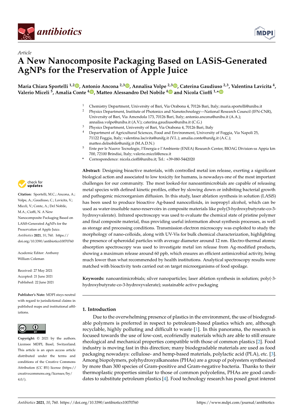 A New Nanocomposite Packaging Based on Lasis-Generated Agnps for the Preservation of Apple Juice