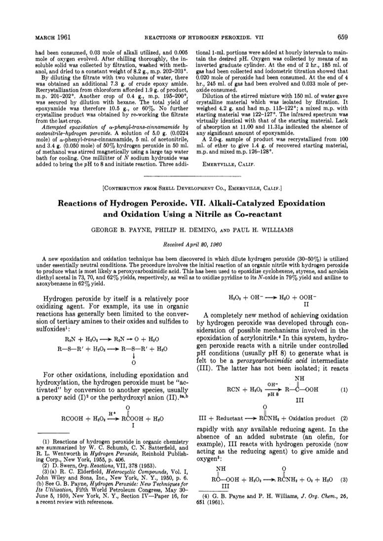 Reactions of Hydrogen Peroxide. VII. Alkali-Catalyzed Epoxidation and Oxidation Using a Nitrile As Co-Reactant