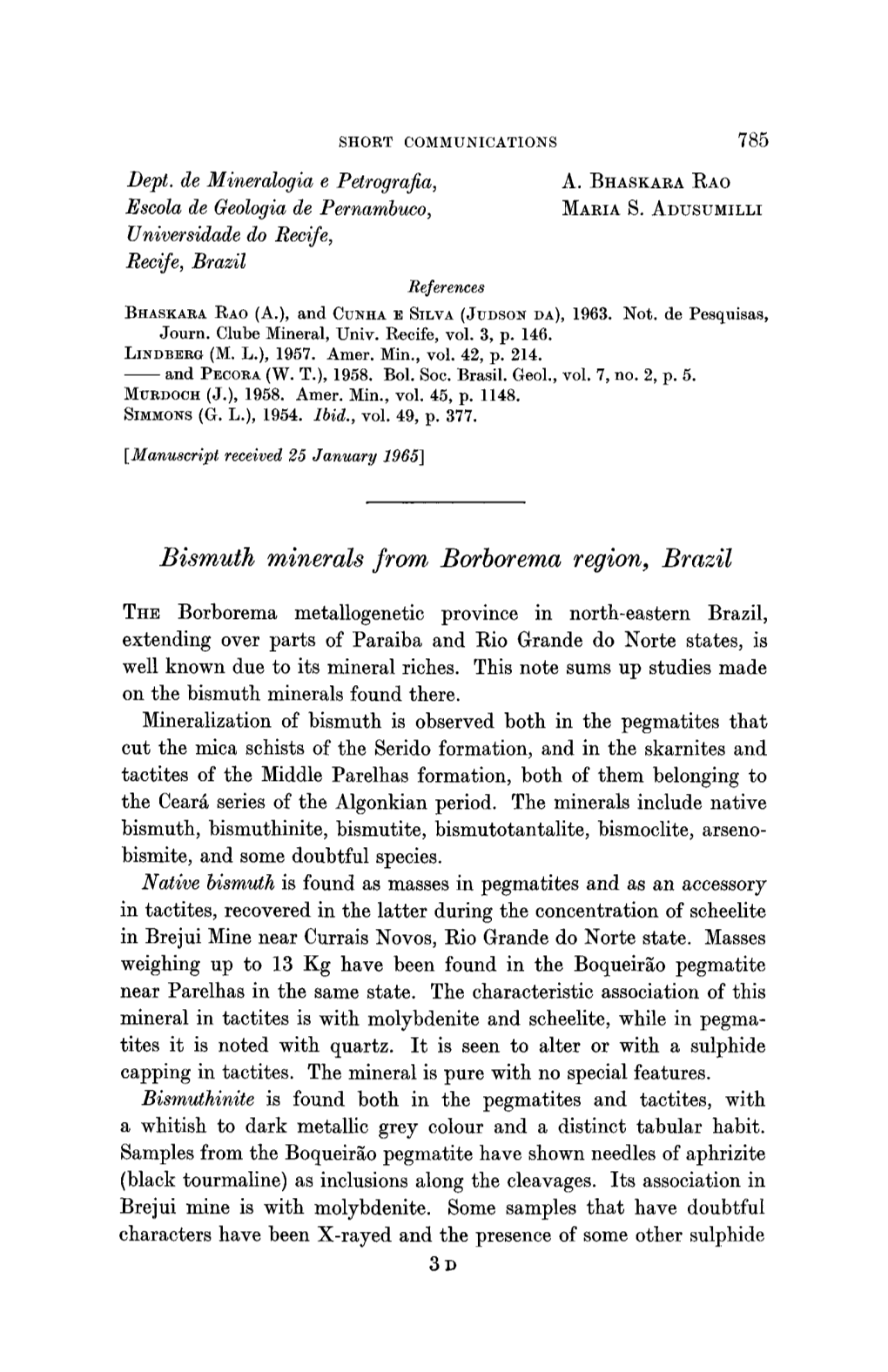 Bismuth Minerals from Borborema Region, Brazil