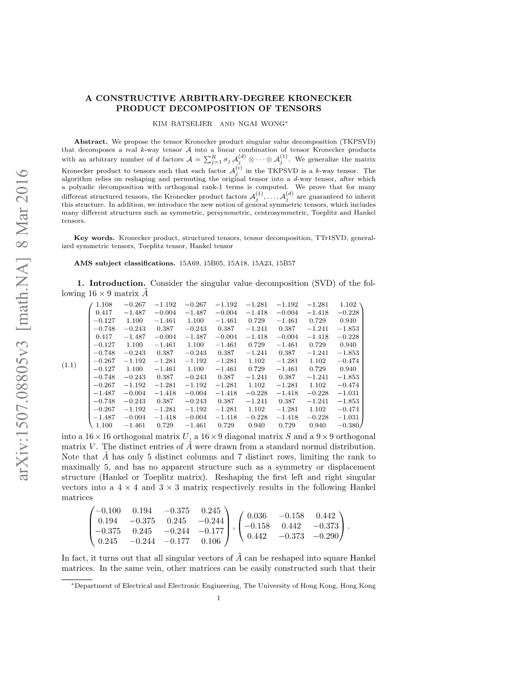 A Constructive Arbitrary-Degree Kronecker Product Decomposition of Tensors