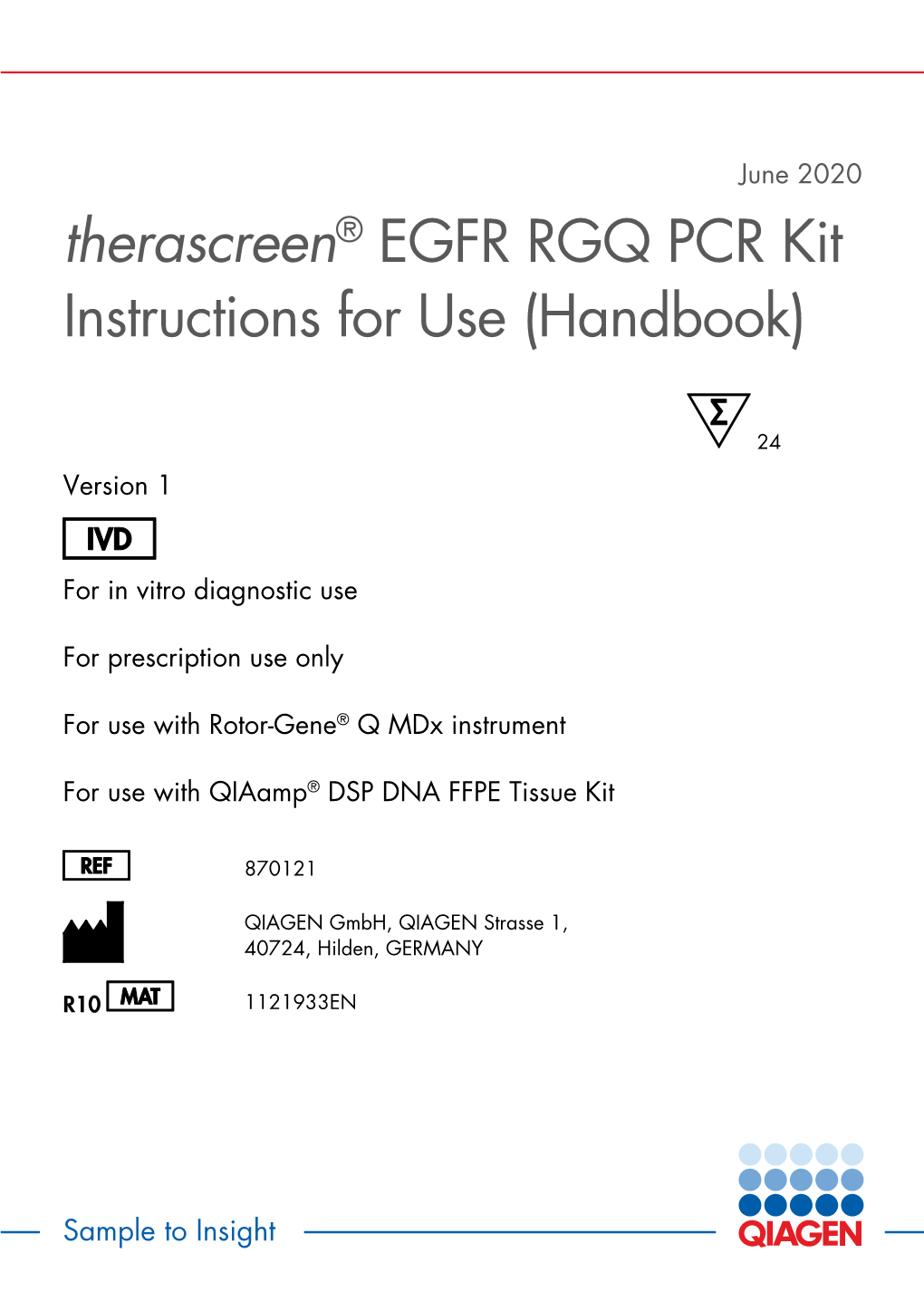 Therascreen EGFR RGQ PCR Kit US Instructions For