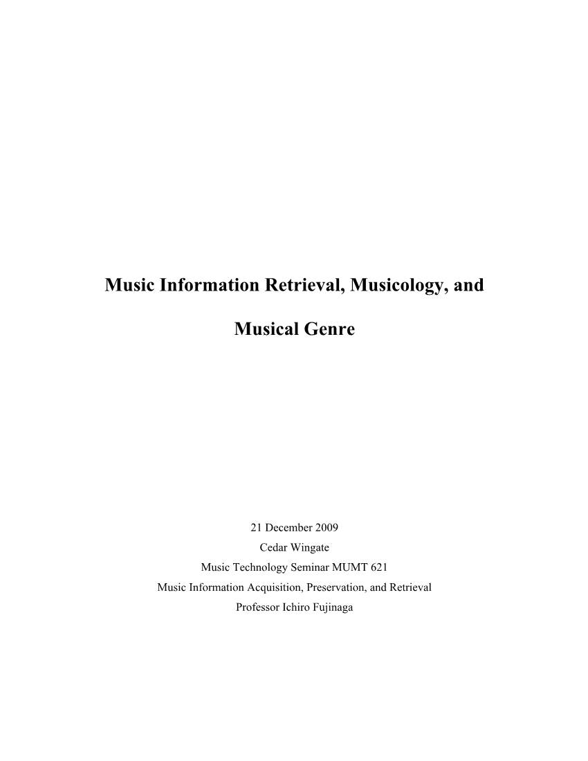 Music Information Retrieval, Musicology, and Musical Genre