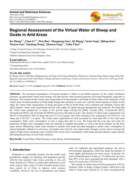 Regional Assessment of the Virtual Water of Sheep and Goats in Arid Areas