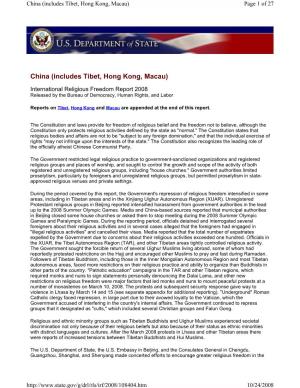 Report on International Religious Freedom 2008: China