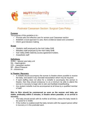 Postnatal Caesarean Section: Surgical Care Policy