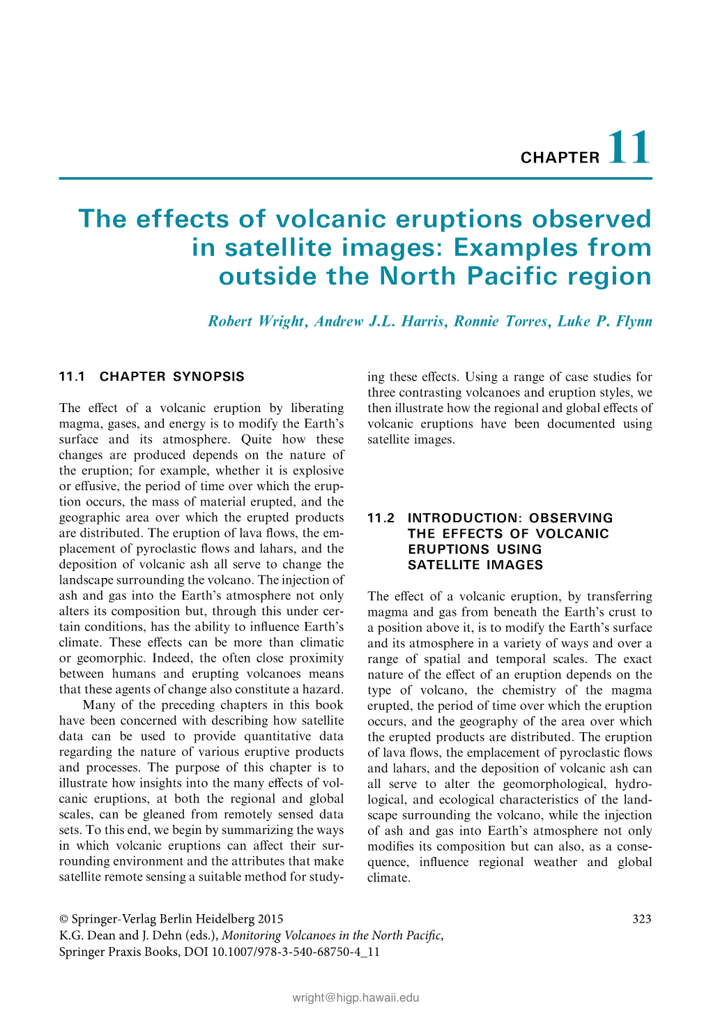 The Effects of Volcanic Eruptions Observed in Satellite Images: Examples from Outside the North Pacific Region