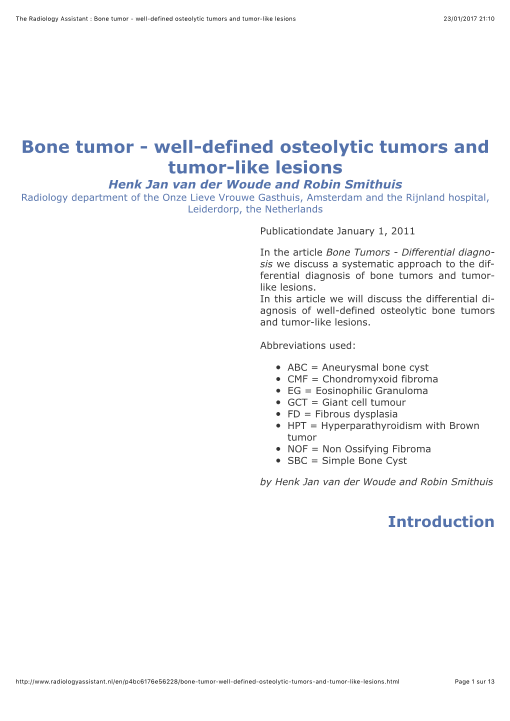 The Radiology Assistant : Bone Tumor - Well-Defined Osteolytic Tumors and Tumor-Like Lesions 23/01/2017 21�10