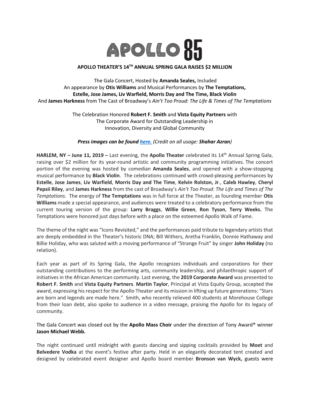 Apollo Theater's 14Th Annual Spring Gala Raises $2 Million