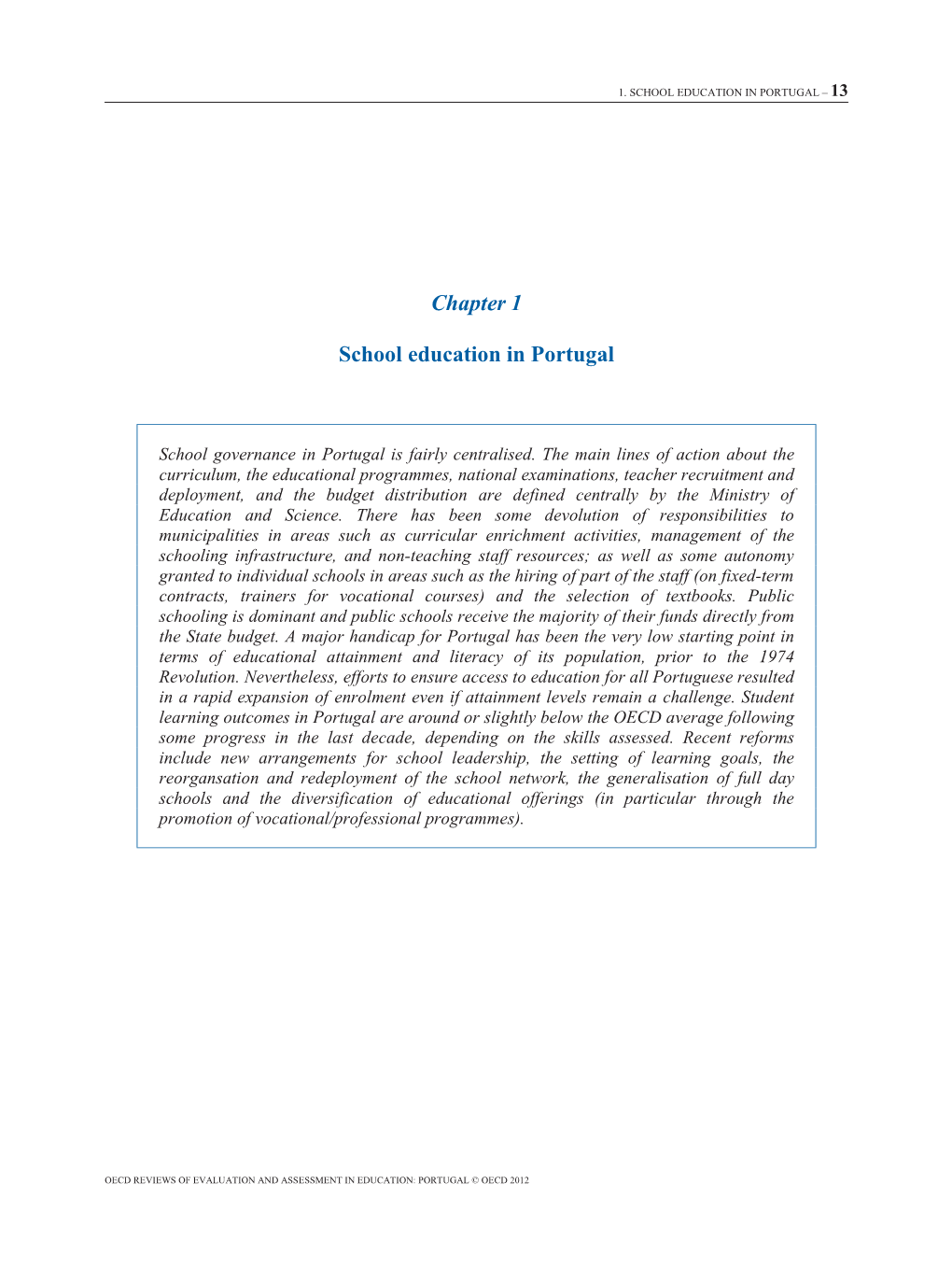 Chapter 1 School Education in Portugal