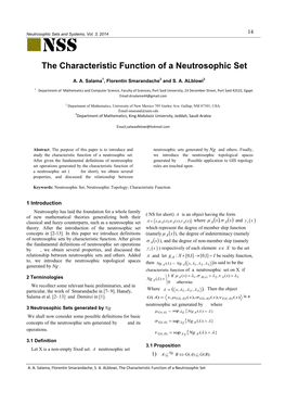 The Characteristic Function of a Neutrosophic Set